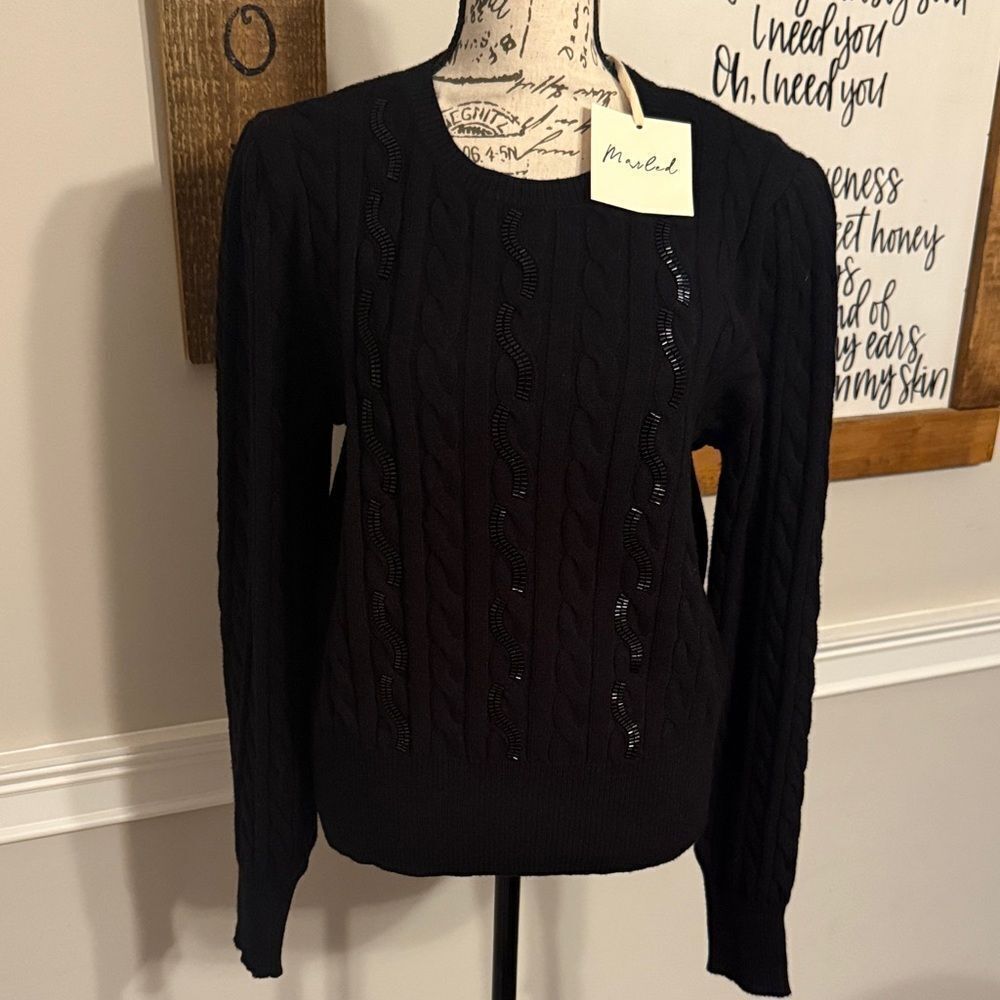 Marled Black Cable Knit Sweater
